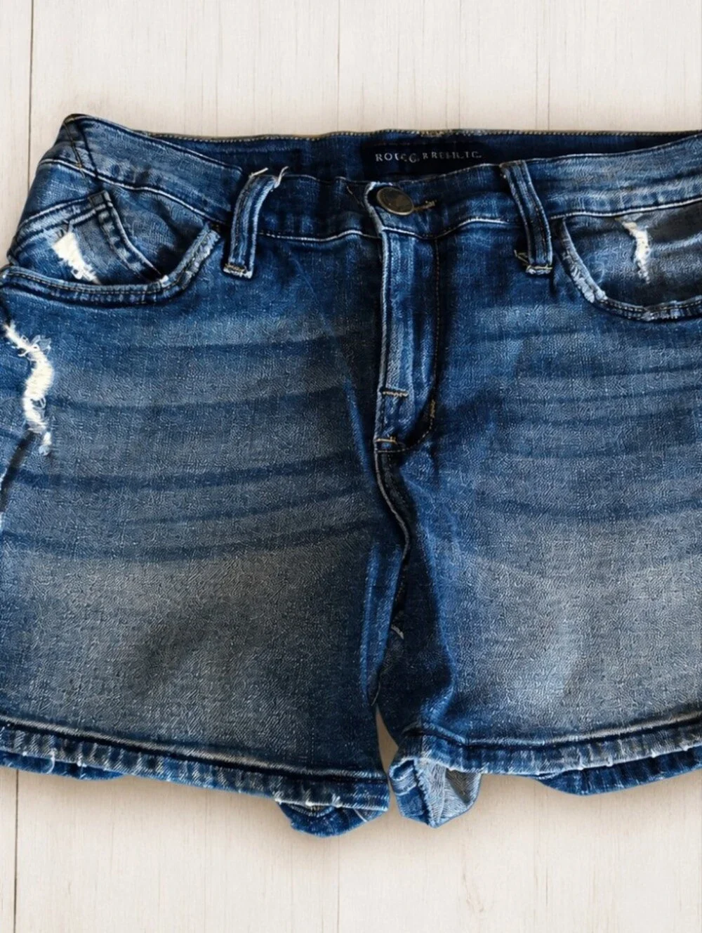 Rock & Republic Kimber Distressed Denim Shorts – Dark Wash Frayed Slit Sides 8